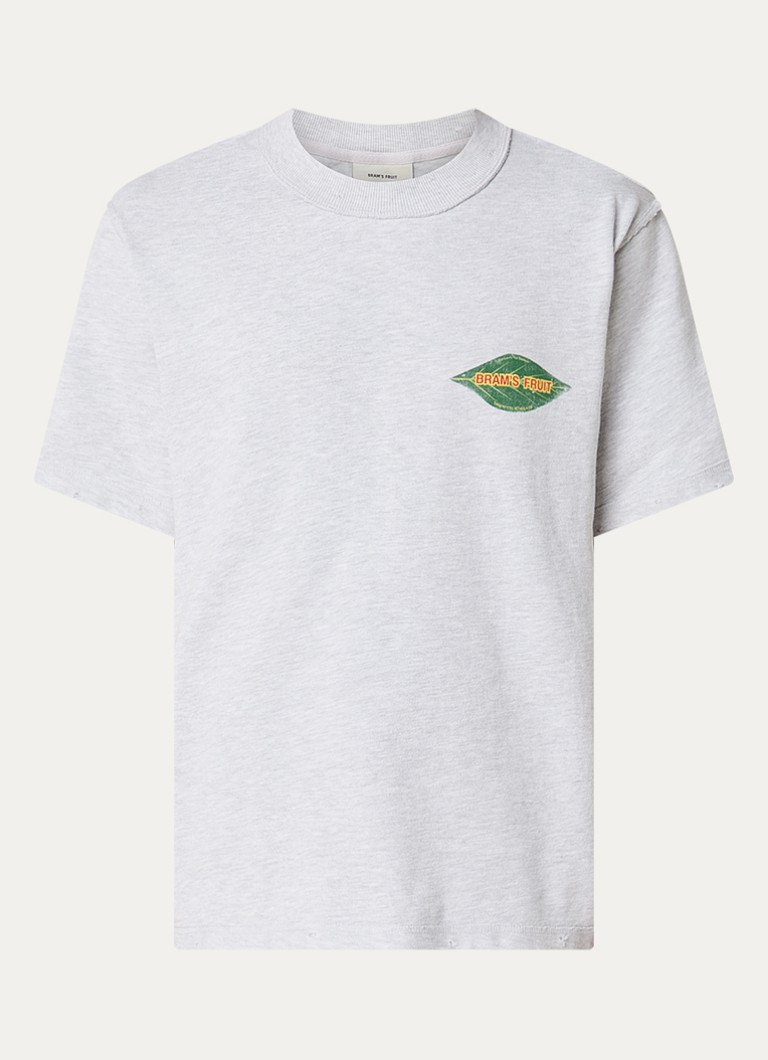 Bram's Fruit Heren Distressed Leaf T-shirt met logo- en backprint in de kleur Grijsmele, maat: S