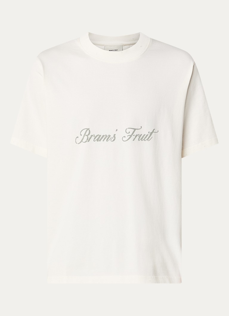 Bram's Fruit Heren Distressed T-shirt met logoprint in de kleur Creme, maat: S