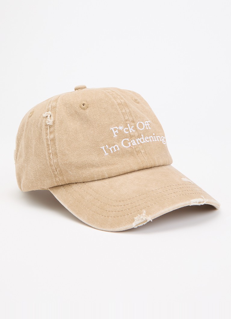 Bram's Fruit Heren F*ck Off ! pet met borduring en destroyed afwerking in de kleur Beige, maat: OS
