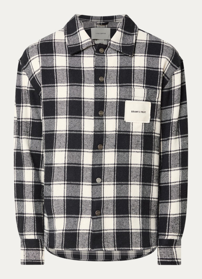Bram's Fruit Heren Overshirt met ruitdessin en borstzak in de kleur Zwart, maat: S
