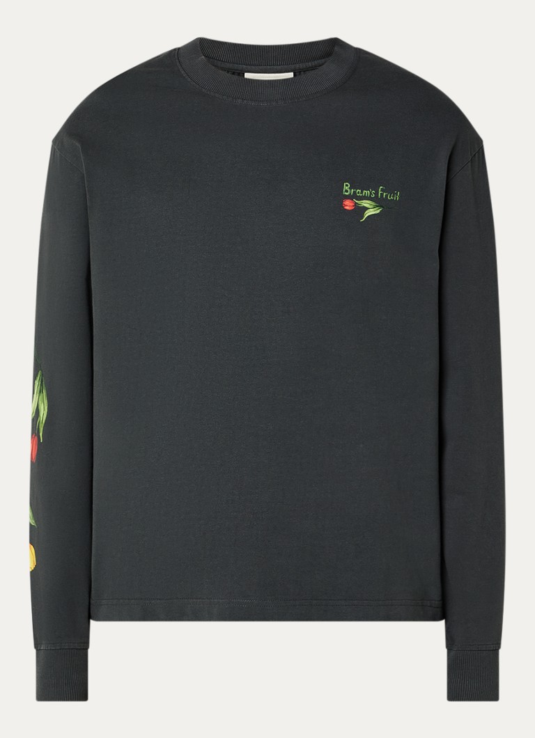 Bram's Fruit Heren Flora 2.0 longsleeve met print in de kleur Donkergrijs, maat: M