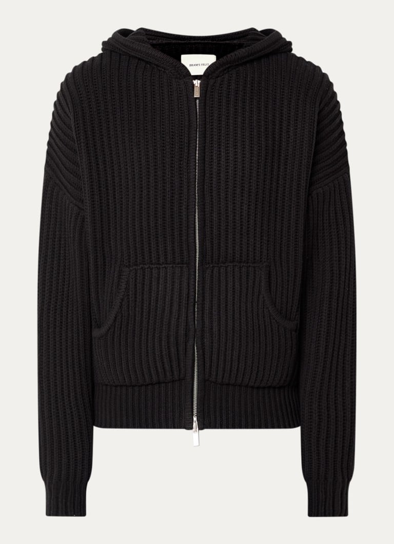 Bram's Fruit Heren Ribgebreid vest met capuchon in de kleur Zwart, maat: L
