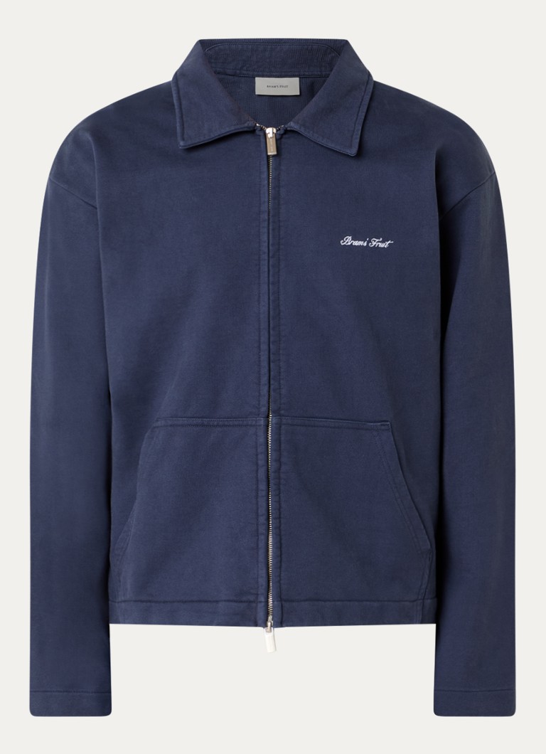 Bram's Fruit Heren Script Logo sweatvest met kraag en logoborduring in de kleur Donkerblauw, maat: M
