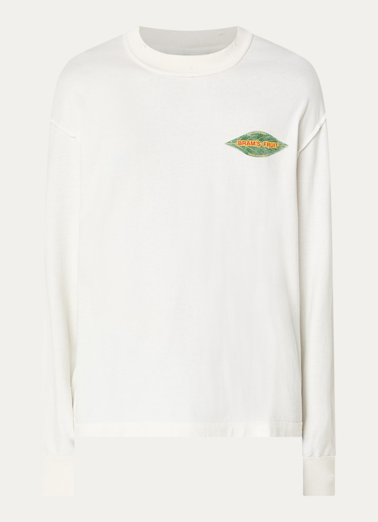 Bram's Fruit Heren Distressed Leaf longsleeve met logoprint in de kleur Gebroken wit, maat: XL