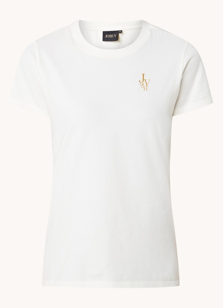 JOSH V Dames Zoe T-shirt met logoborduring in de kleur Gebroken wit