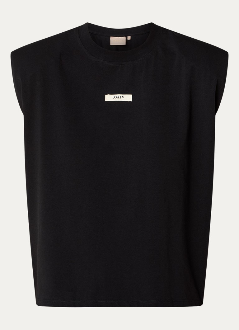 JOSH V Dames Sue T-shirt met schoudervulling en logo in de kleur Zwart