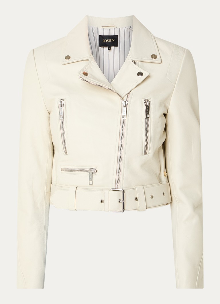 JOSH V Dames Lua cropped bikerjack met ceintuur en ritszakken in de kleur Ivoor