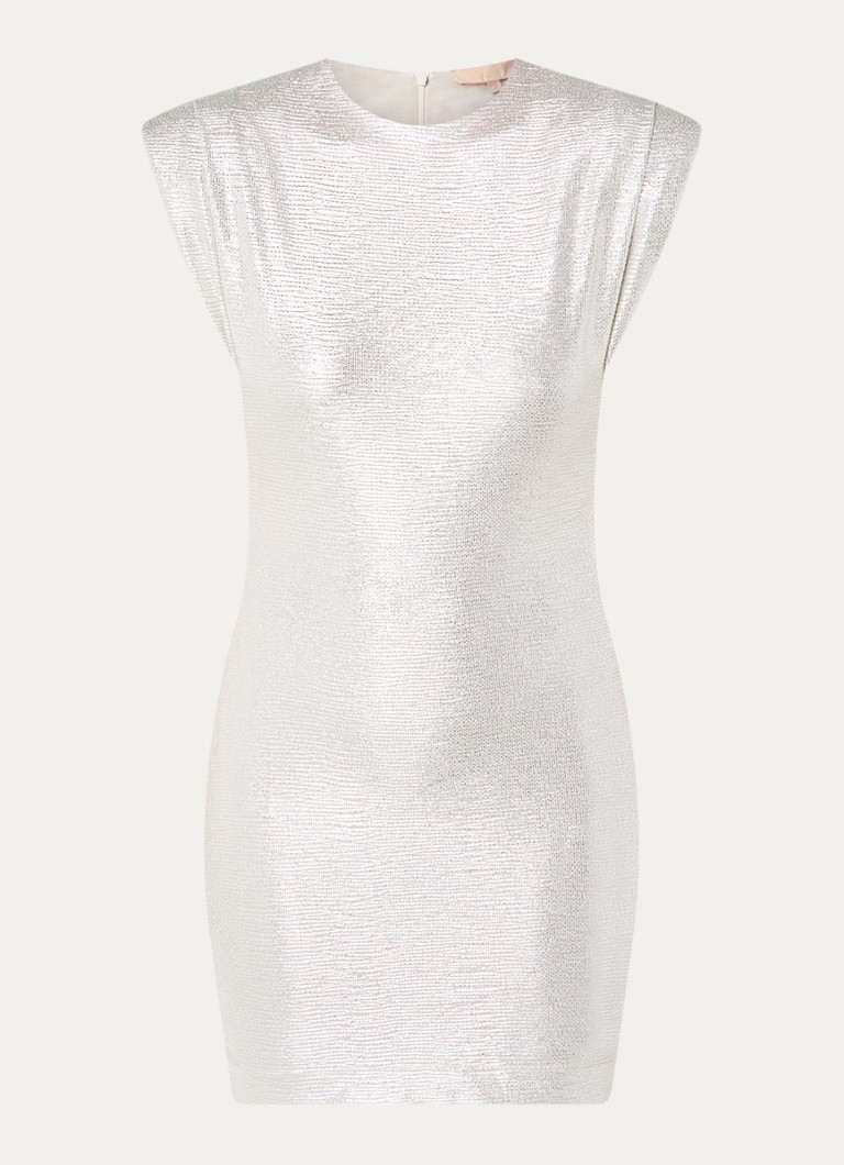JOSH V Dames Portia mini jurk met shoudervulling en lurex in de kleur Zilver