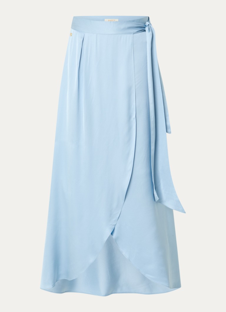 JOSH V Dames Yamicia maxi rok van satijn met strikceintuur in de kleur Lichtblauw