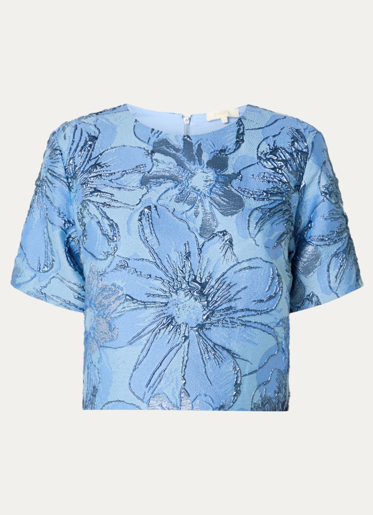 JOSH V Dames Kiliana crop top met jacquard dessin en schoudervulling in de kleur Blauw