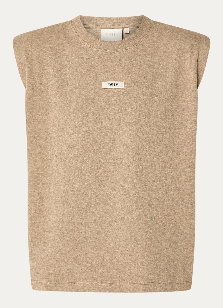 JOSH V Dames Sue T-shirt met schoudervulling en logo in de kleur Khaki