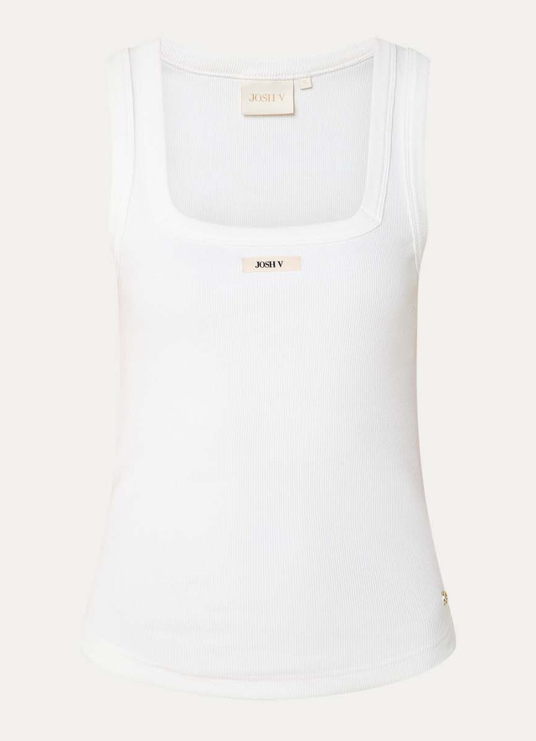 JOSH V Dames Dieda ribgebreide tanktop met logo in de kleur Gebroken wit