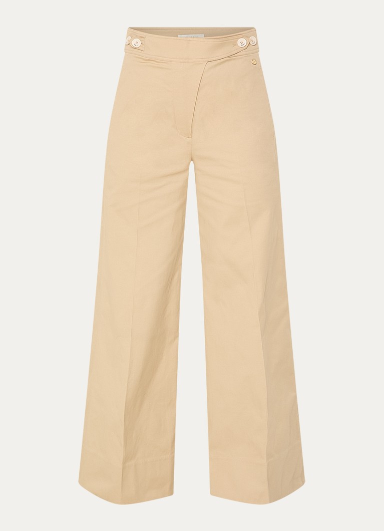 JOSH V Dames Regina high waist wide fit palazzobroek met steekzakken in de kleur Camel