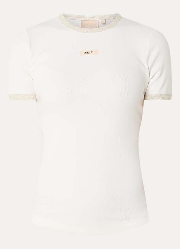 JOSH V Dames Cody ribgebreid T-shirt met logo in de kleur Gebroken wit