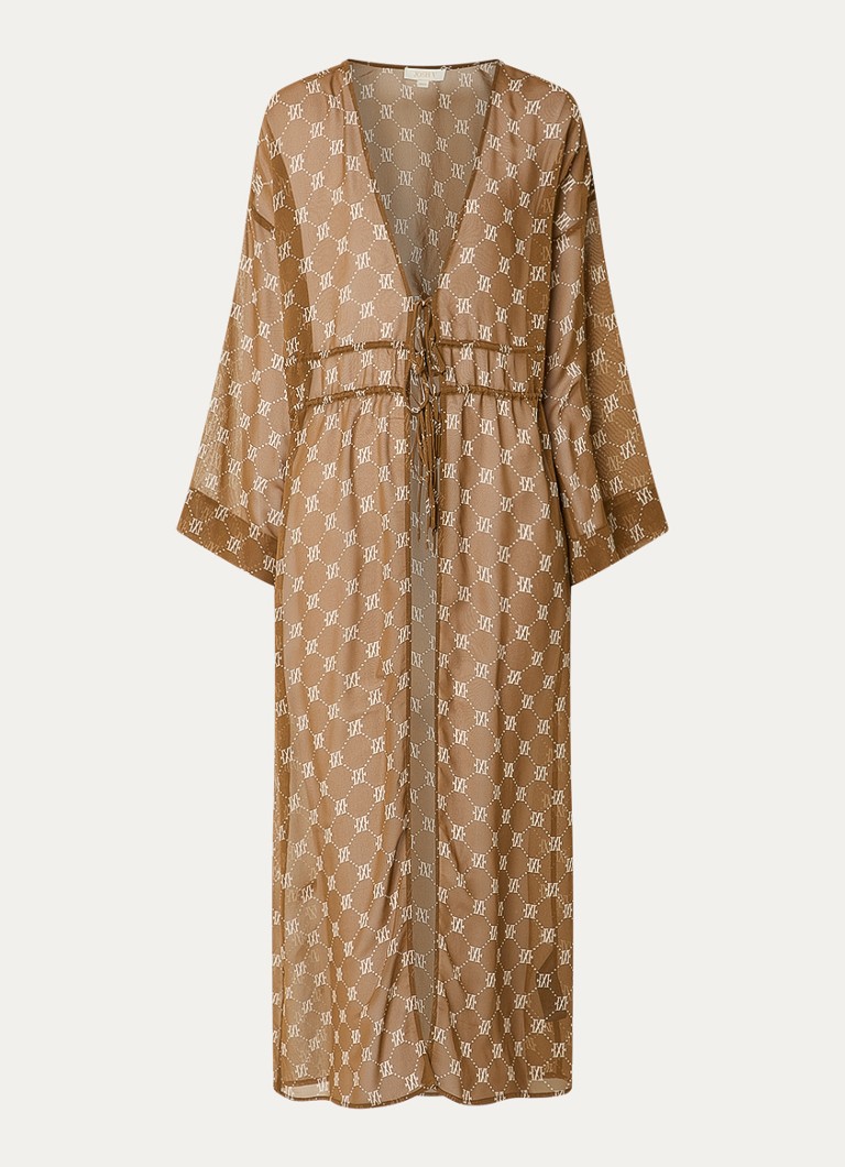 JOSH V Dames Sienna kimono met logoprint in de kleur Hazelnootbruin