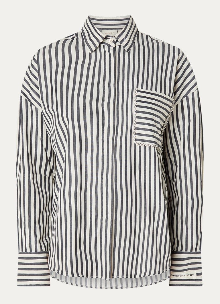JOSH V Dames Lexx blouse met streepprint en borstzak in de kleur Donkerblauw