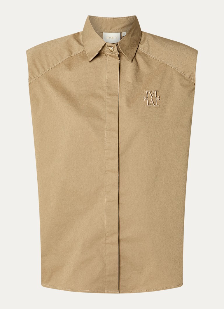 JOSH V Dames Susie blouse met schoudervulling en logoborduring in de kleur Khaki