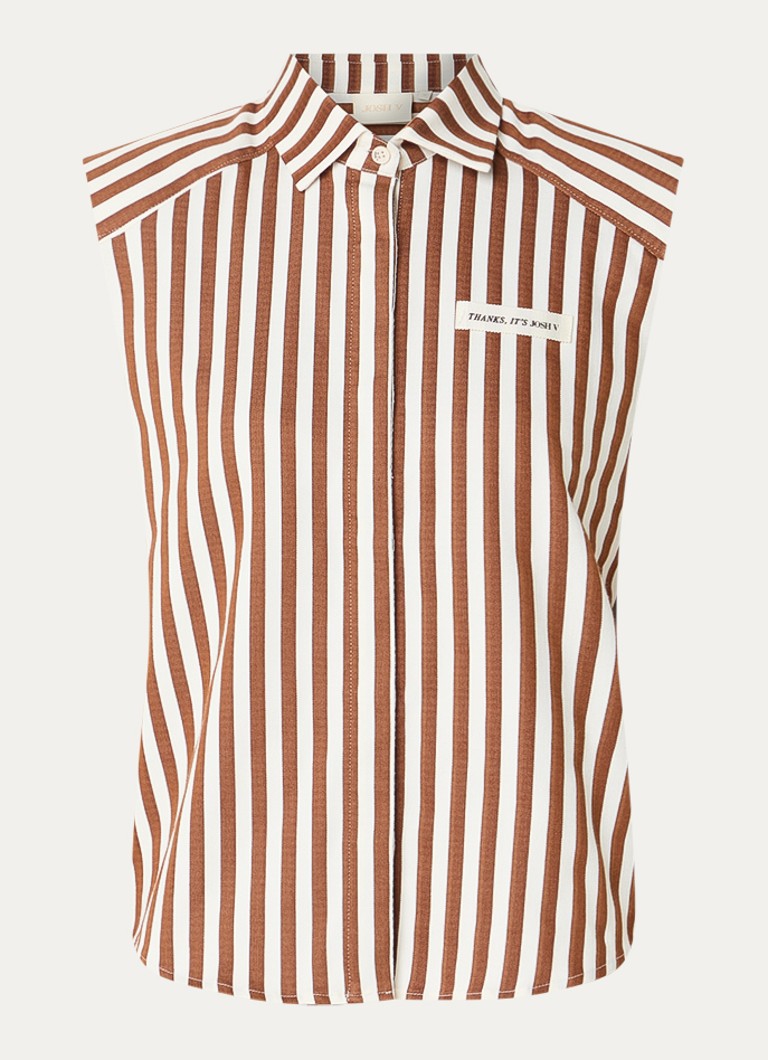 JOSH V Dames Suusa blouse met schoudervulling en streepprint in de kleur Bruin