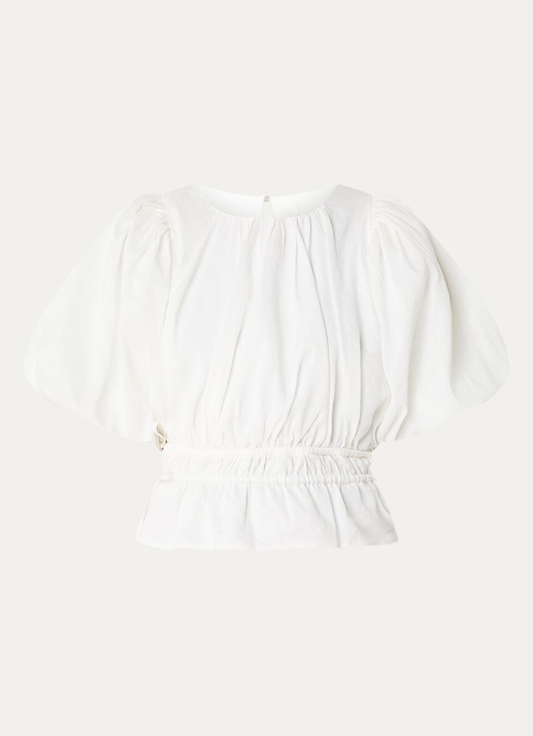 JOSH V Dames Zayla top in linnenblend met ballonmouw in de kleur Wit