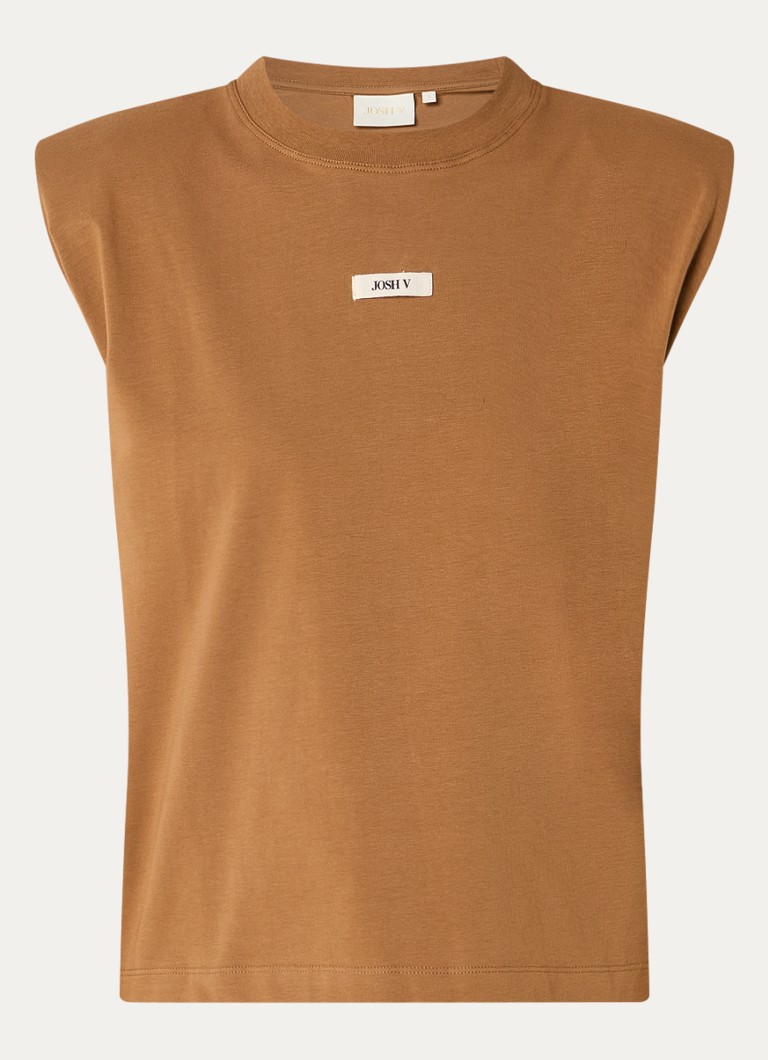 JOSH V Dames Sue top met schoudervulling met logo in de kleur Bruin