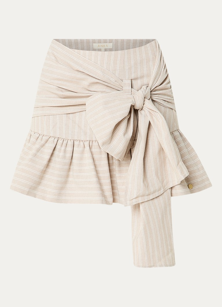 JOSH V Dames Hollis mini rok met streepprint en strikdetail in de kleur Donkerbeige
