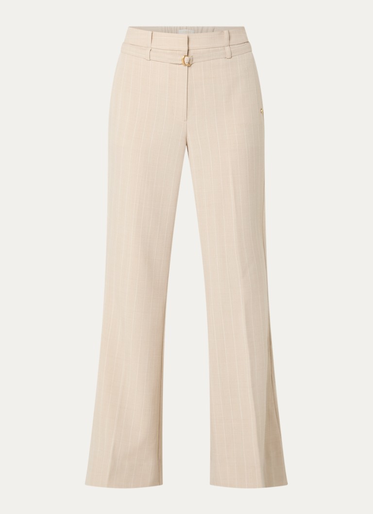 JOSH V Dames Kora high waist flared fit pantalon met krijtstreep en ceintuur in de kleur Beige