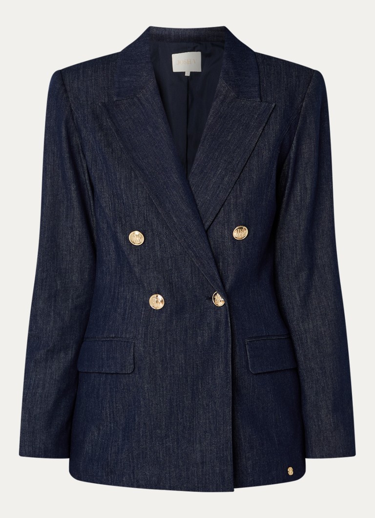JOSH V Dames Bluebell double-breasted blazer van chambray met klepzakken in de kleur Indigo