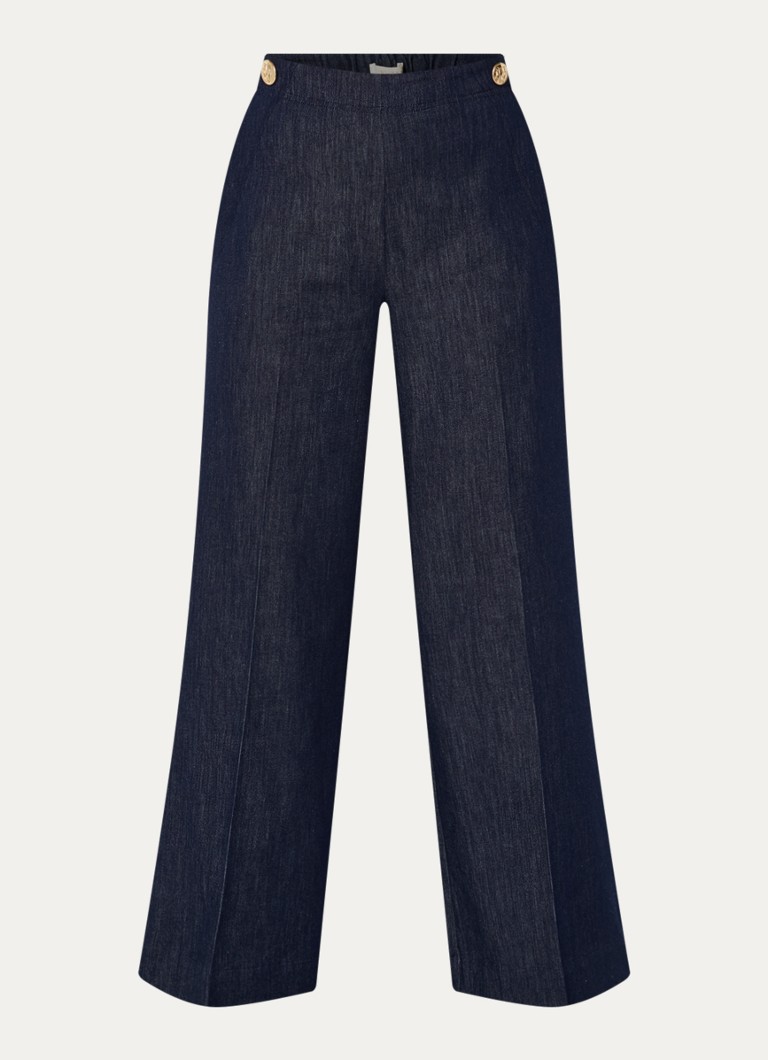 JOSH V Dames Indra high waist wide fit broek van chambray met knoopdetail in de kleur Indigo