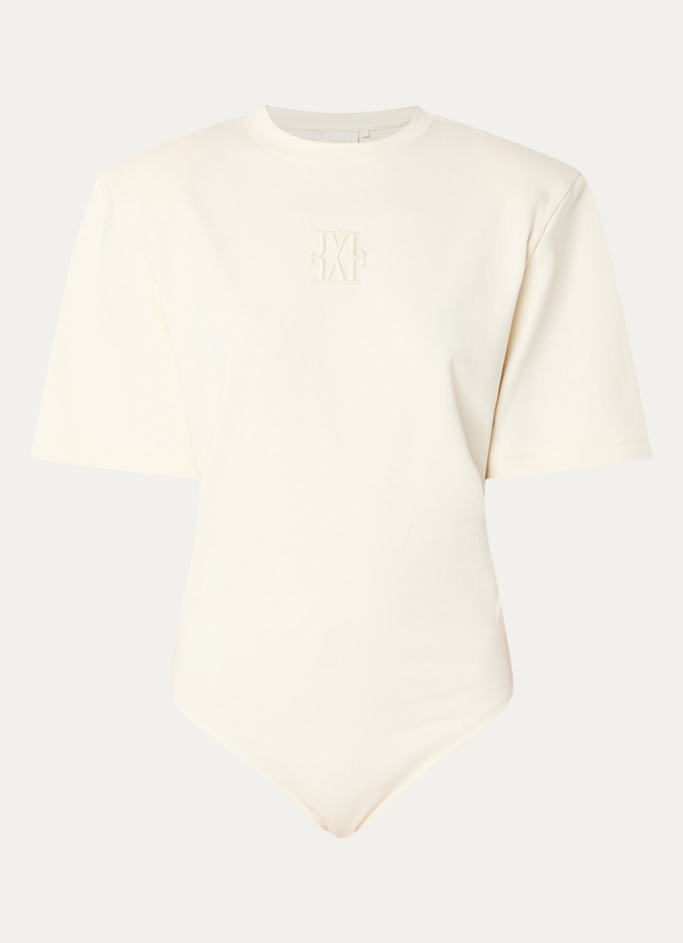 JOSH V Dames Poppy body met schoudervulling en logoborduring in de kleur Creme