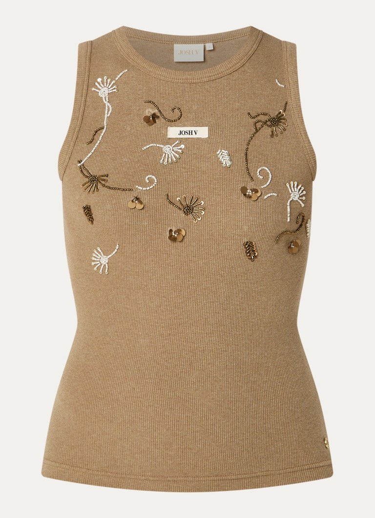 JOSH V Dames Calix tanktop met pailletten en kralendecoratie in de kleur Camel