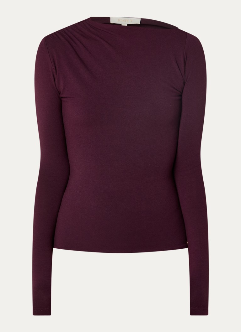 JOSH V Dames Lenie top met ruches en asymmetrische hals in de kleur Aubergine