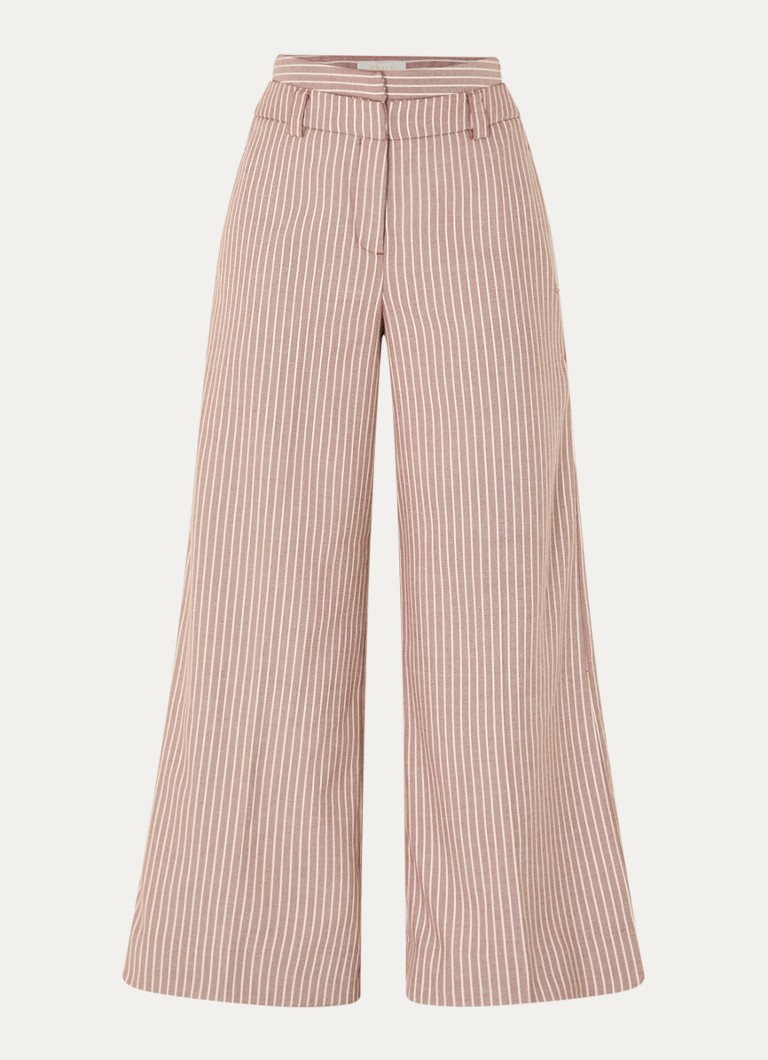 JOSH V Dames Schout high waist wide fit pantalon met streepprint in de kleur Bordeauxrood