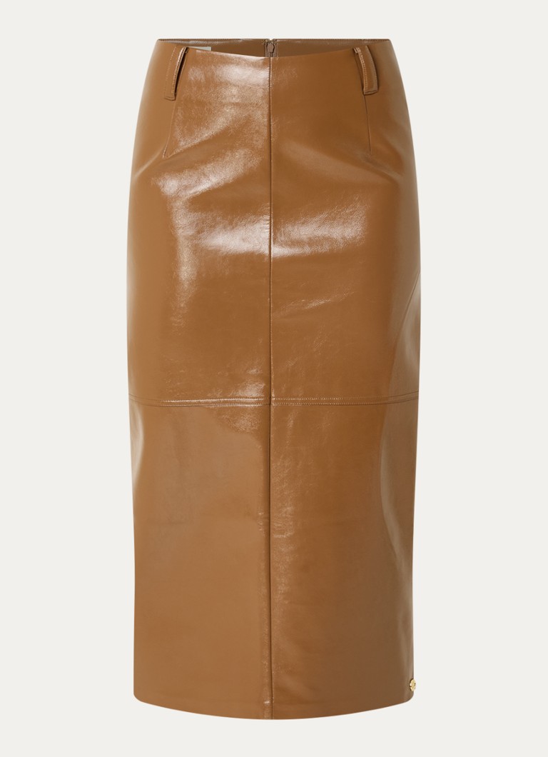 JOSH V Dames Sally midi kokerrok van imitatieleer met glanzende finish in de kleur Cognac
