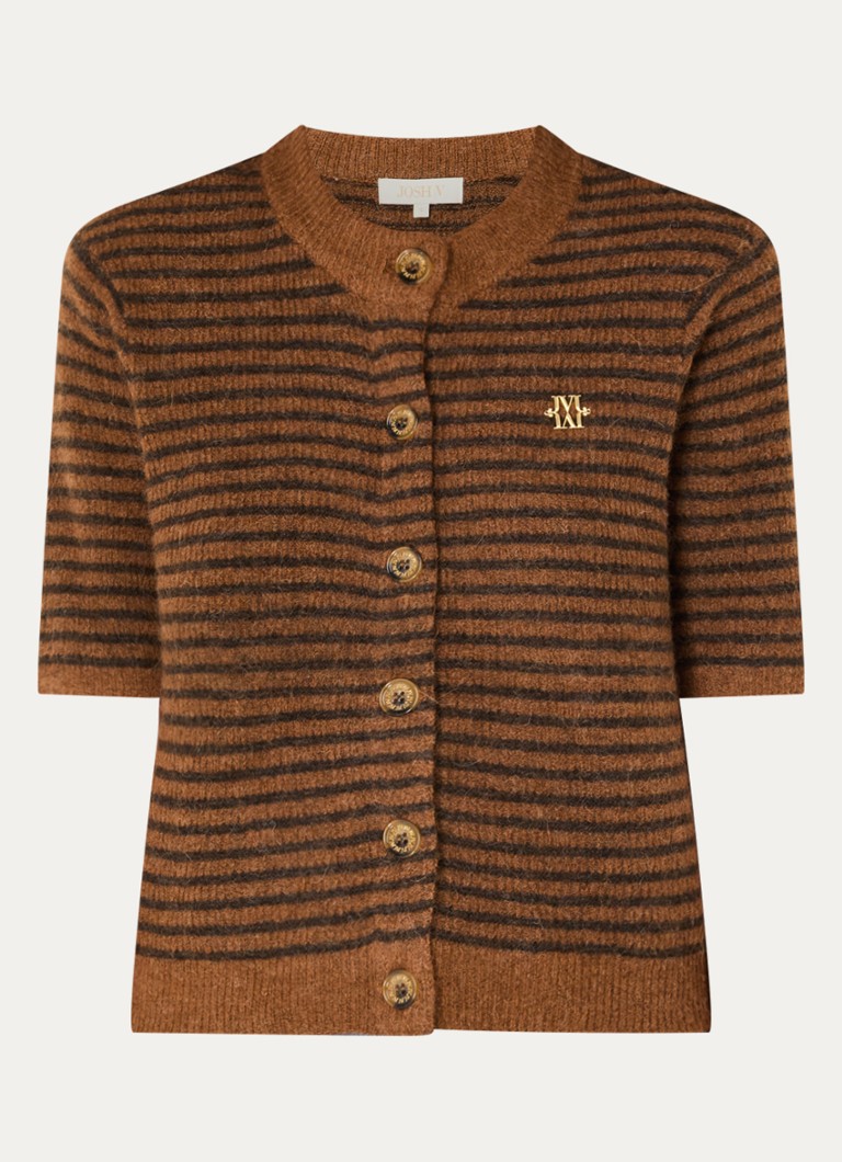 JOSH V Dames Cassie fijngebreid vest in alpaca wolblend met streepprint in de kleur Bruin