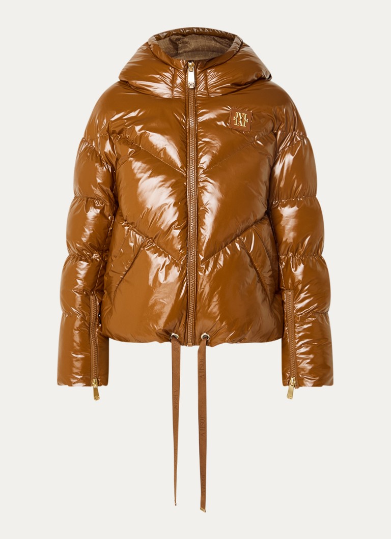 JOSH V Dames Brenna puffer jack met strikceintuur en glanzende finish in de kleur Cognac