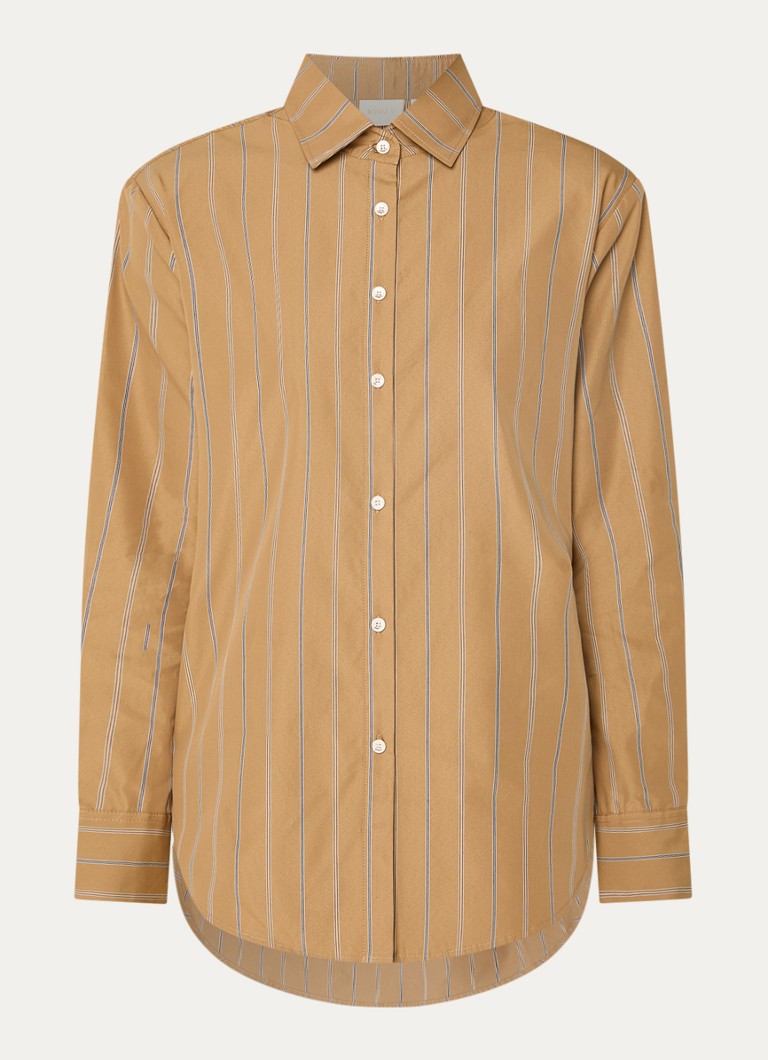 JOSH V Dames Kolly blouse met streepprint en schoudervulling in de kleur Camel