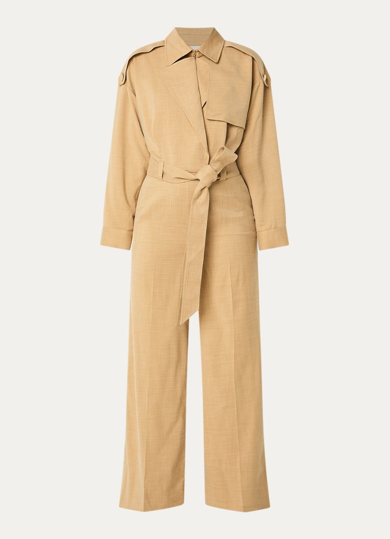 JOSH V Dames Tone loose fit jumpsuit met steekzakken en gemêleerd dessin in de kleur Camel