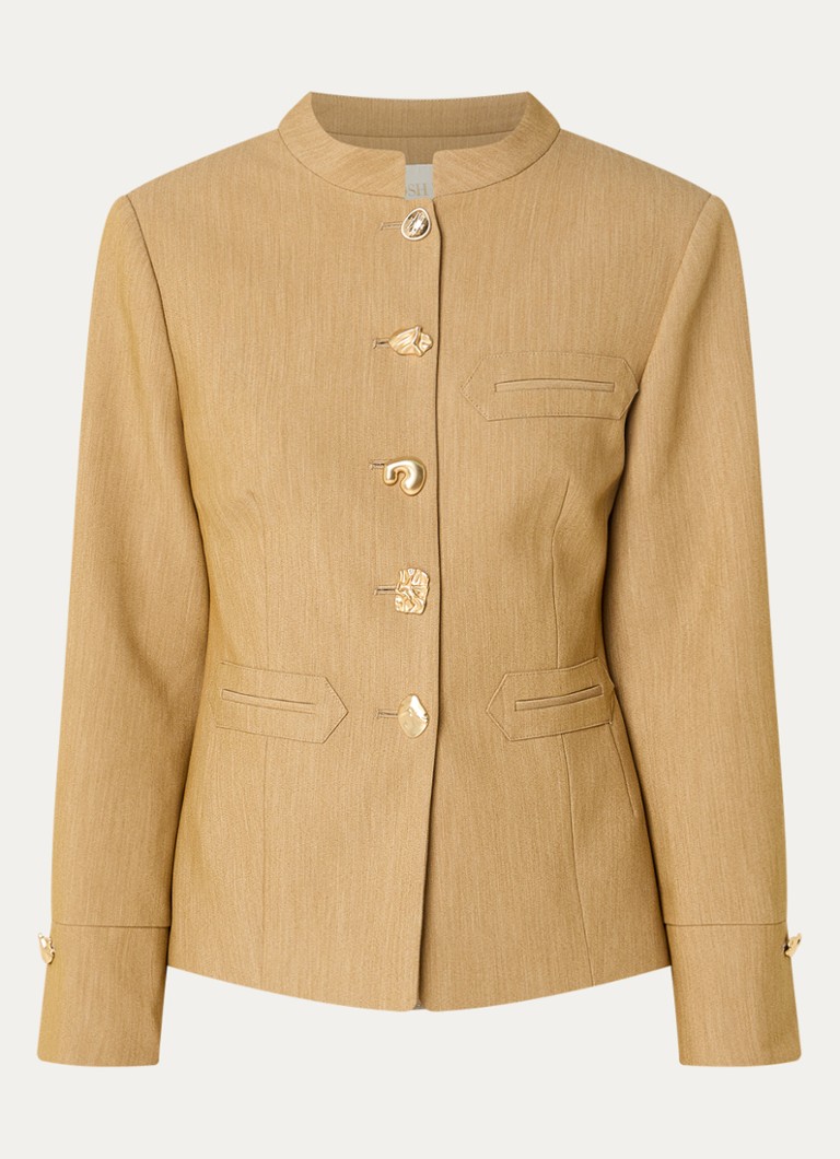 JOSH V Dames Boston blazer met paspelzakken en gemêleerd dessin in de kleur Camel