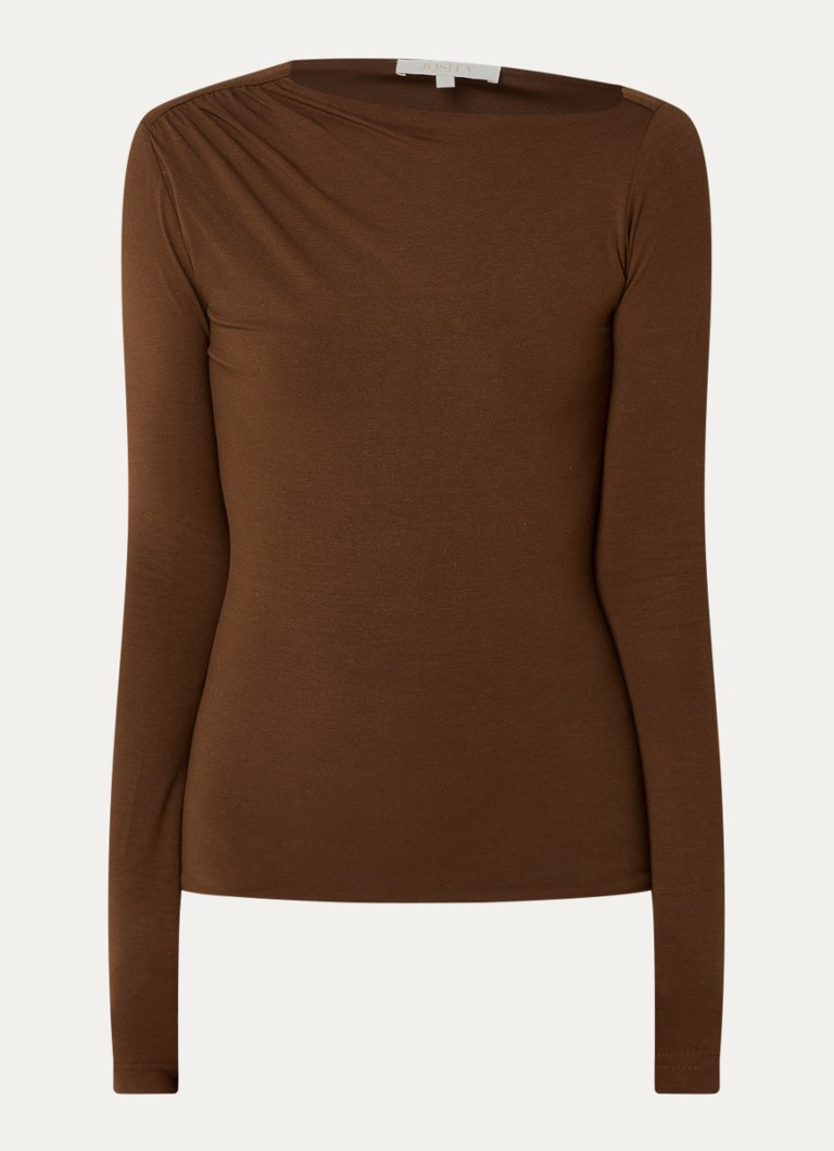 JOSH V Dames Lenie top met ruches en asymmetrische hals in de kleur Bruin