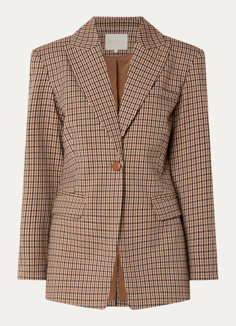 JOSH V Dames Beryl blazer met ruitdessin en klepzakken in de kleur Lichtbruin