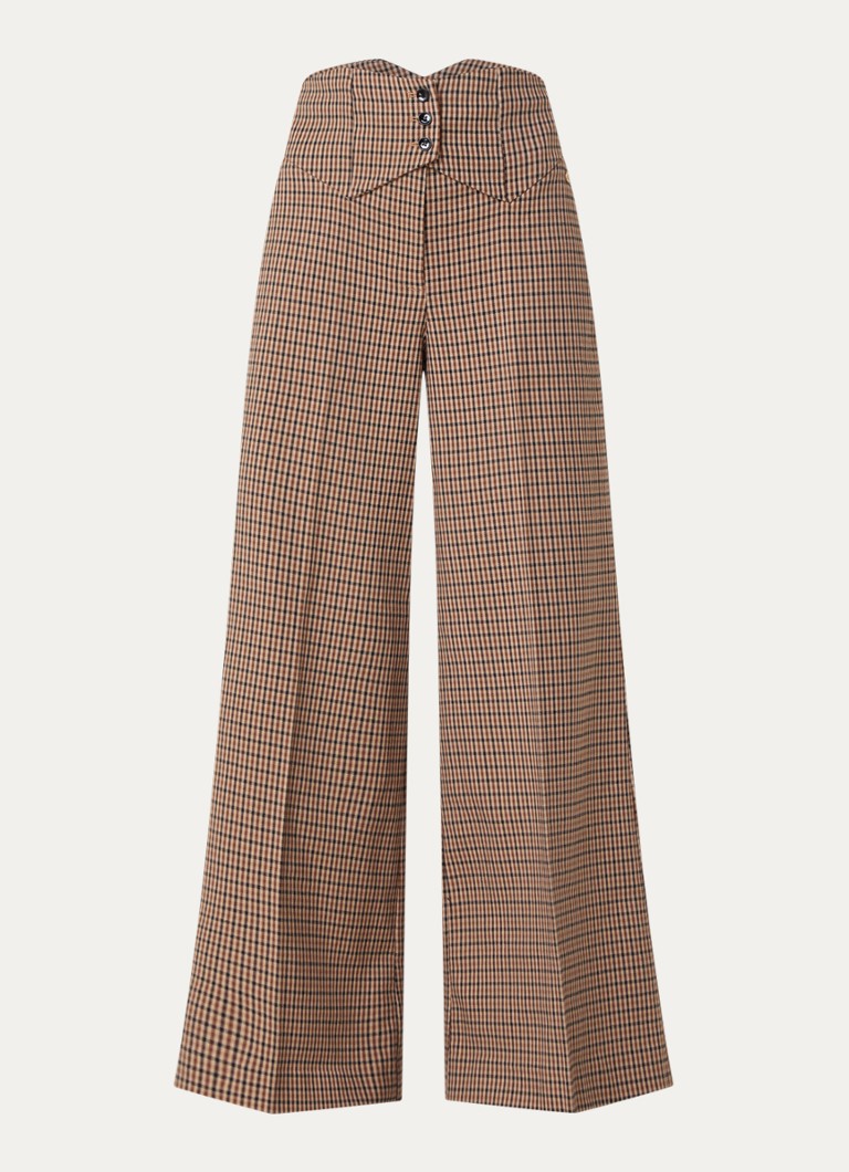 JOSH V Dames Petra high waist wide fit pantalon met steekzakken in de kleur Bruin