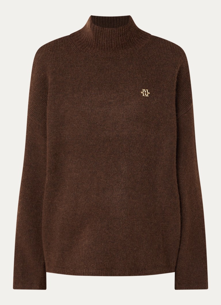 JOSH V Dames Roelien grofgebreide trui in alpaca wolblend met col in de kleur Donkerbruin