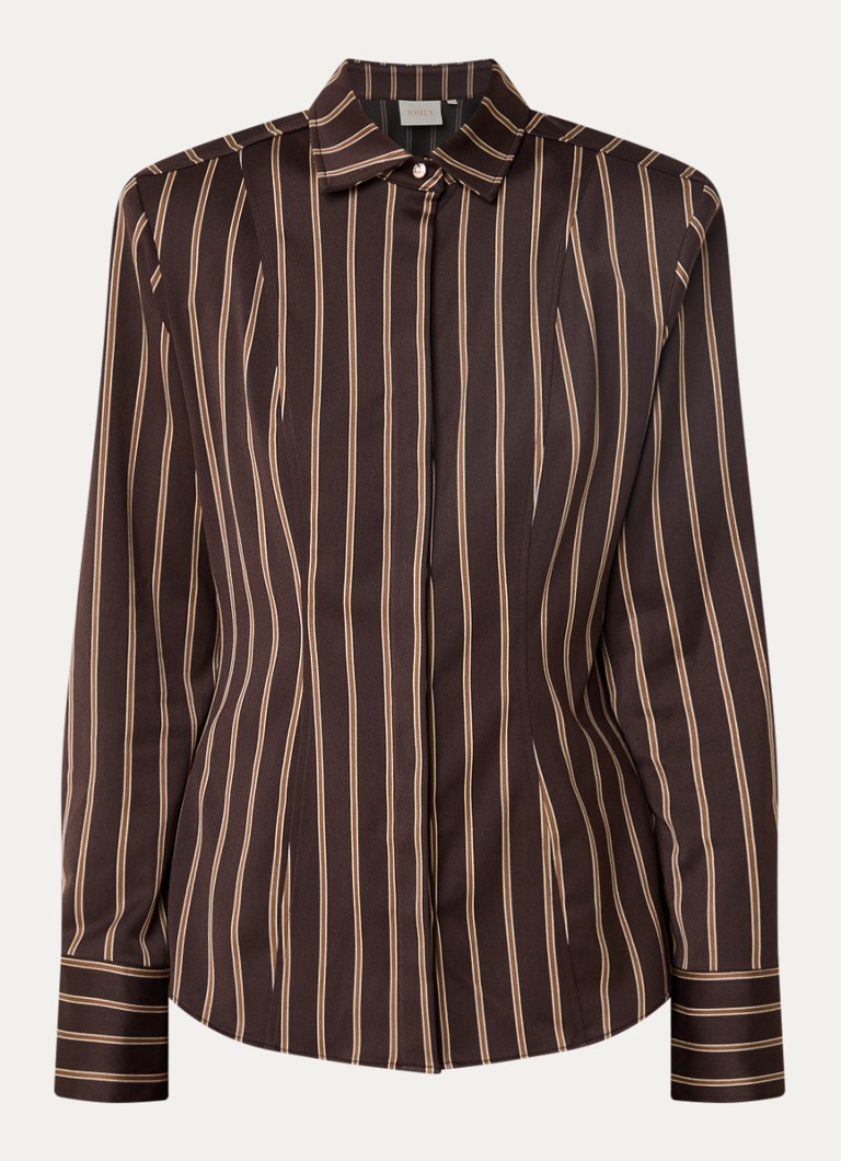 JOSH V Dames Asa blouse met schoudervulling en streepprint in de kleur Donkerbruin