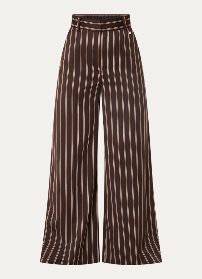 JOSH V Dames Davey high waist wide fit pantalon met streepprint in de kleur Donkerbruin