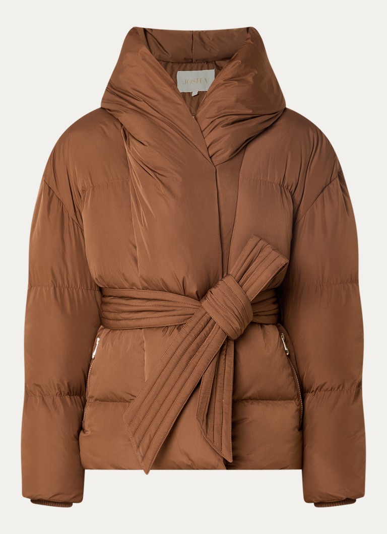 JOSH V Dames Charlotte puffer jack met capuchon en ceintuur in de kleur Cognac