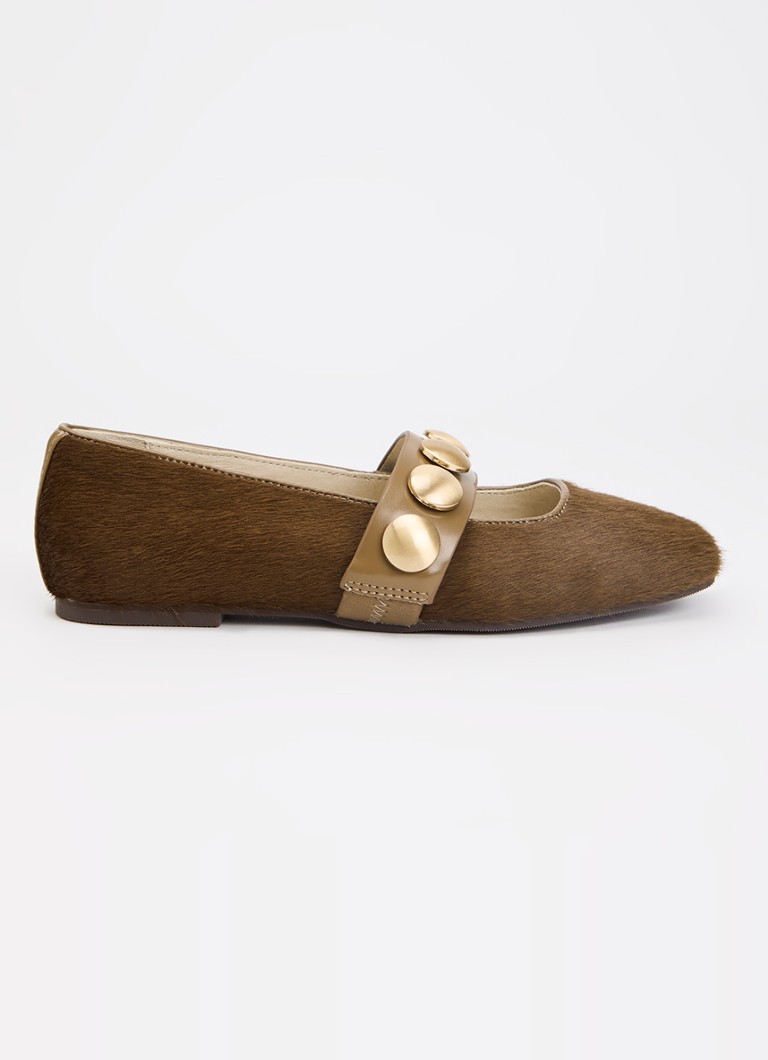 JOSH V Dames Carlise ballerina van leer in de kleur Donkerkhaki