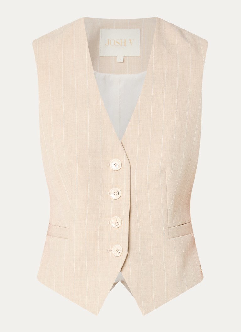 JOSH V Dames Chantilly gilet met krijtstreep en paspelzakken in de kleur Beige