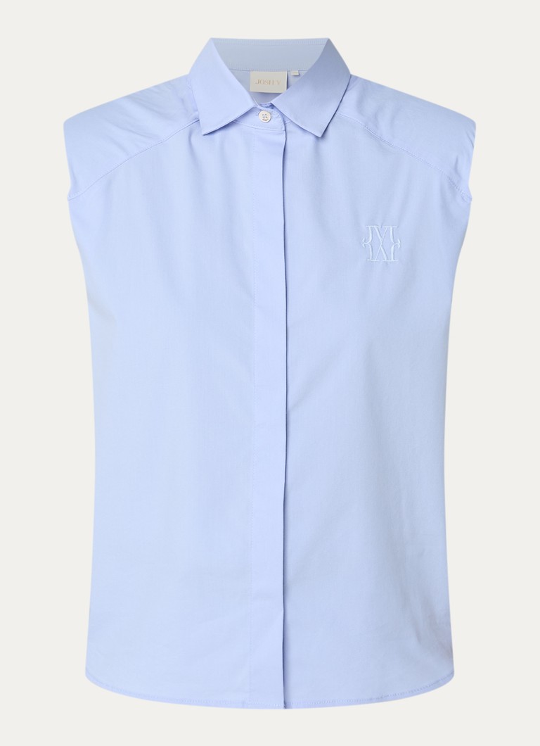 JOSH V Dames Susie mouwloze blouse met schoudervulling en logoborduring in de kleur Lichtblauw