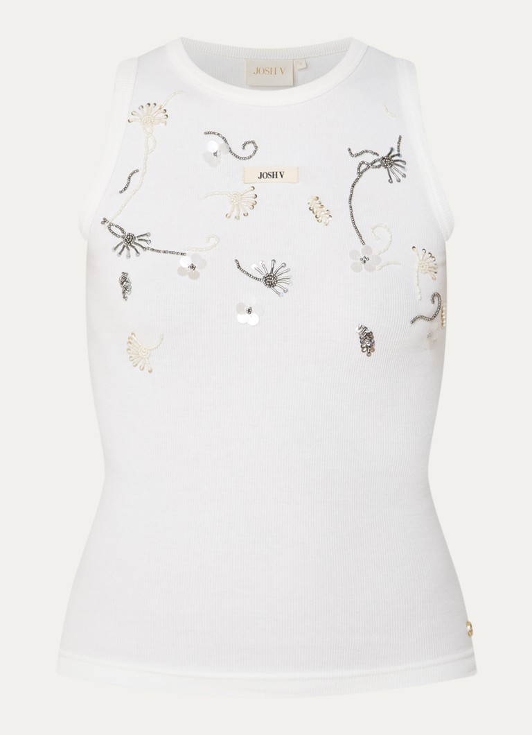 JOSH V Dames Calix tanktop met pailletten en kralendecoratie in de kleur Gebroken wit