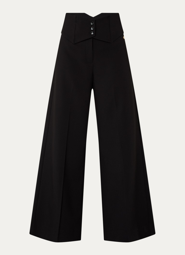 JOSH V Dames Petra high waist wide fit pantalon met persplooi in de kleur Zwart